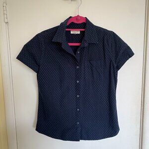 Bridge & Burn Lana Navy Polkadot short sleeve shirt, Size S